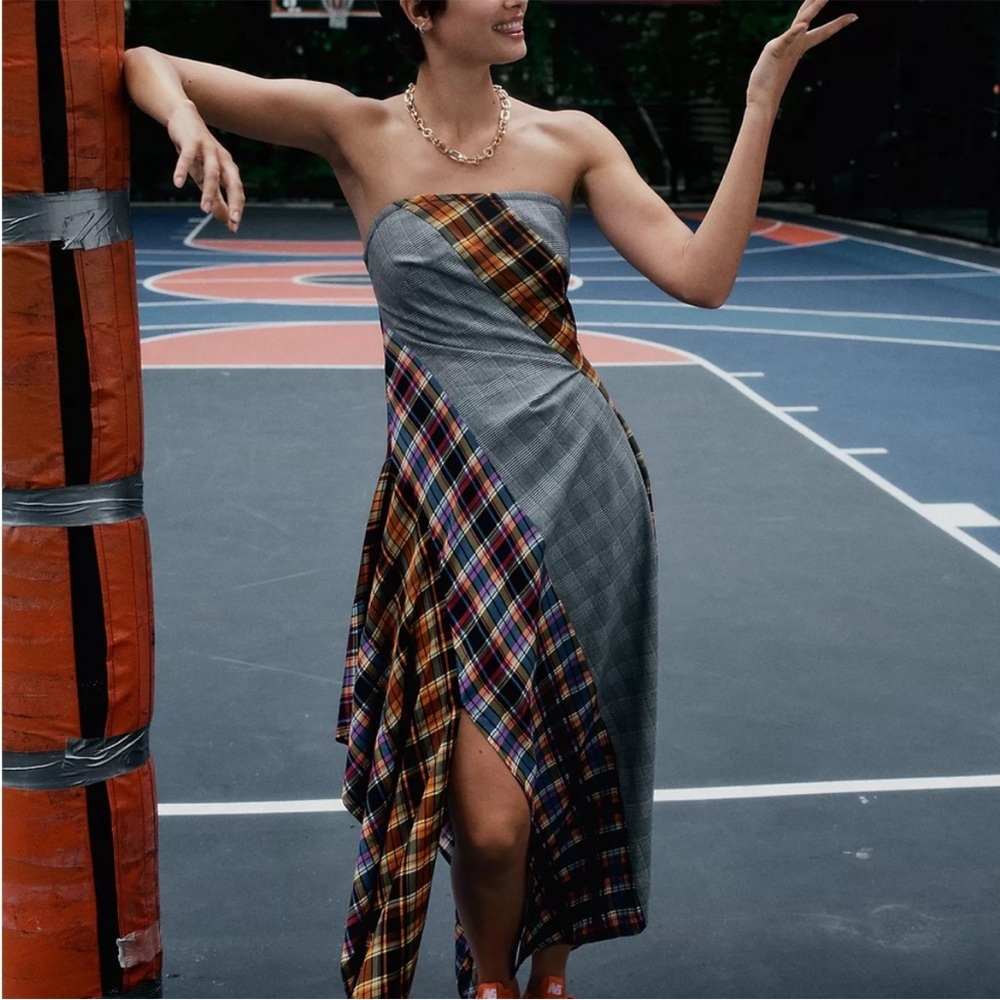 NWT Maeve Anthropologie Plaid Strapless Maxi Dress XXS - Picture 5 of 12
